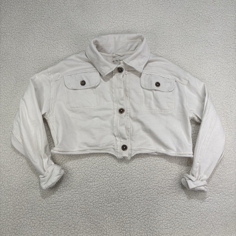 We The Free Free People Small Saturday Cropped‎ Shirt Jacket Oversized Top Cream